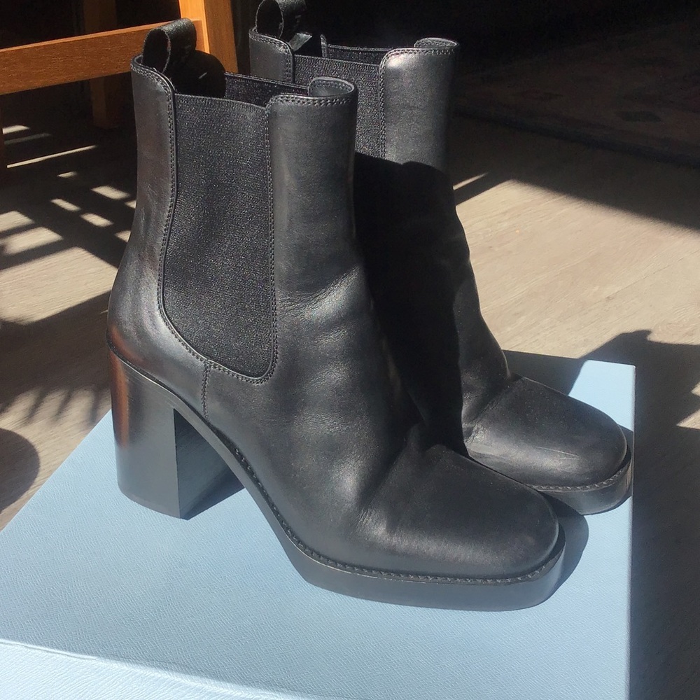 Prada Black Leather Heeled Boots